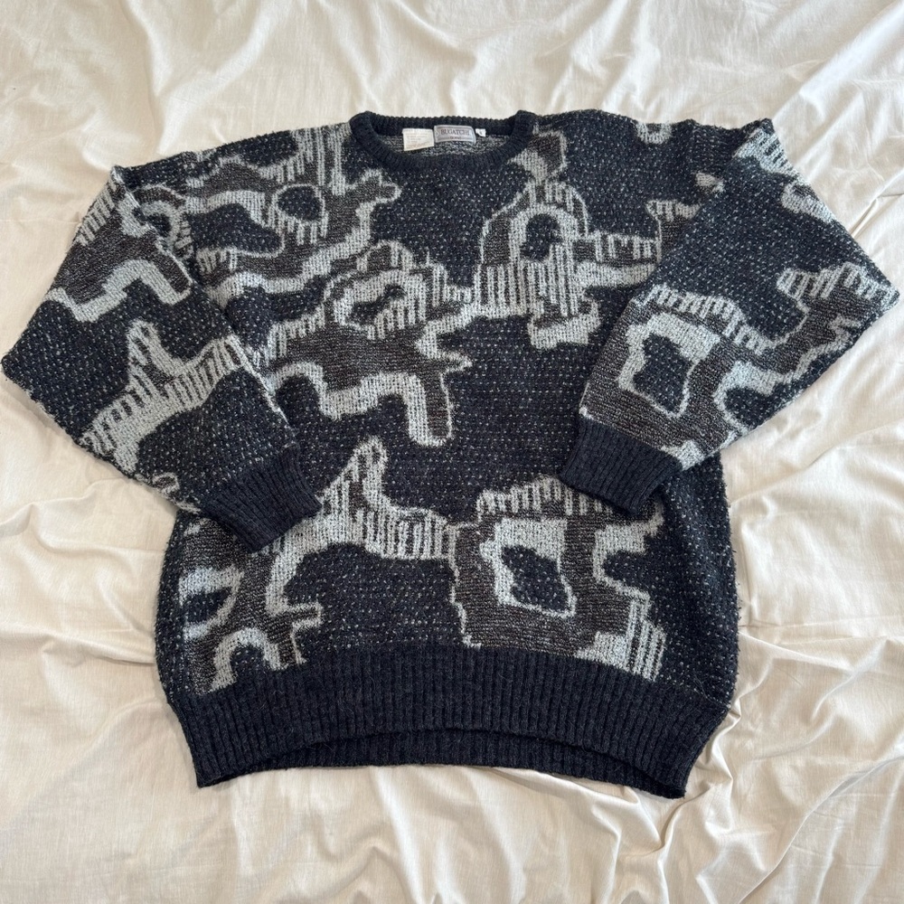 Vintage Bugatchi Uomo Abstract Knit Sweater | Wool Blend | Size Small | Taiwan